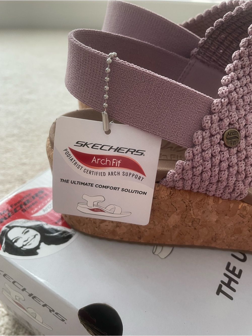 Skechers Women's Mauve Wedge Sandals - Cushioned Cork Platform - Picture 2 of 4